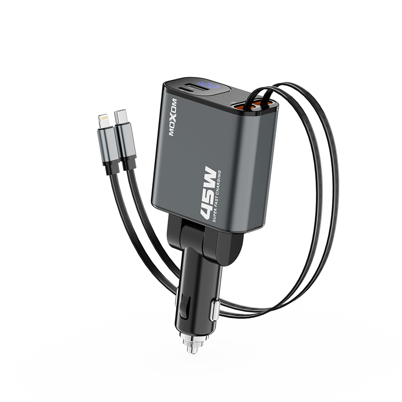 Slika od Auto punjac Moxom MX-VC53 USB & Type C output  + Type C & lightning cable output 45W crni