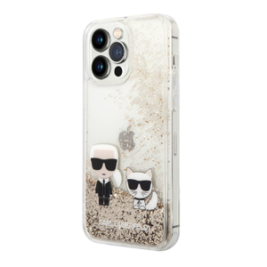 Slika od Futrola Karl Lagerfeld Liquid Glitter Case Karl And Choupette za Iphone 14 Pro zlatna Full ORG (KLHCP14LGKCD)