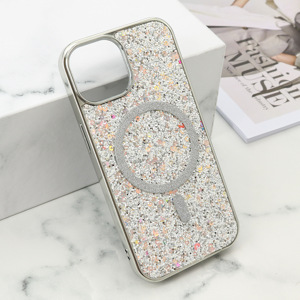 Slika od Futrole GLAM GLOW MagSafe za iPhone 15 (6.1) srebrna