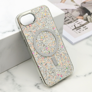 Slika od Futrole GLAM GLOW MagSafe za iPhone 16E (6.1) srebrna