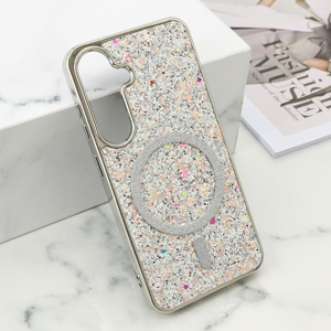Slika od Futrole GLAM GLOW MagSafe za Samsung S921B/S931B Galaxy S24 5G/S25 5G srebrna