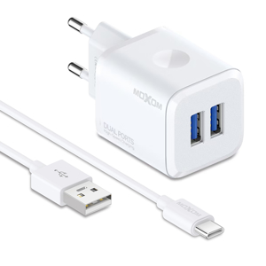 Slika od Kucni punjac Moxom MX-HC160 2.4A 2xUSB Type C beli