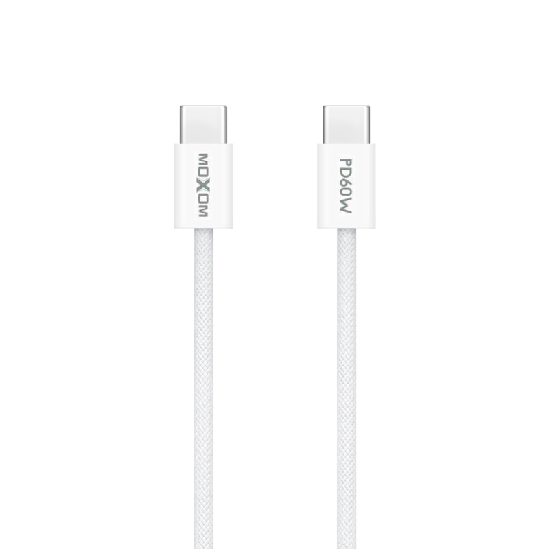 Slika od USB data kabal MOXOM MX-CB369 pleteni Fast 60W 3A Type-C na Type-C 1m beli
