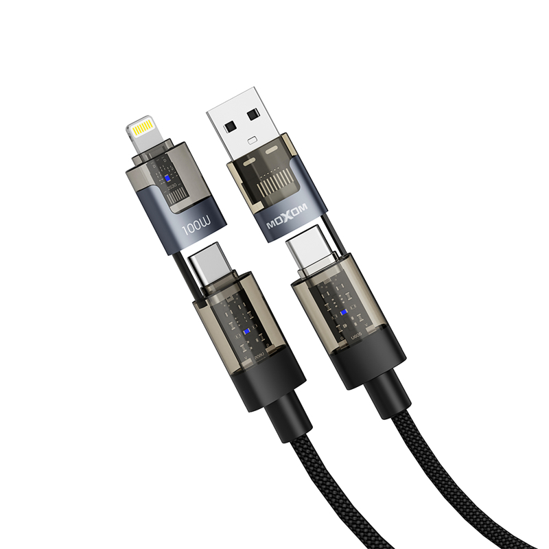 Slika od USB data kabal Moxom 4 u 1 Type C na Type C/Lightning, USB na Type C/lightning MX-CB364 100W 1m crni